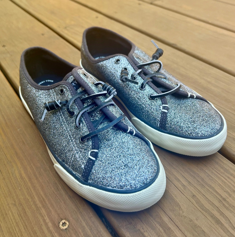 Sperry Top-Sider Grey Sparkle Sneakers with Memory Foam Insoles (Women’s 8.5)